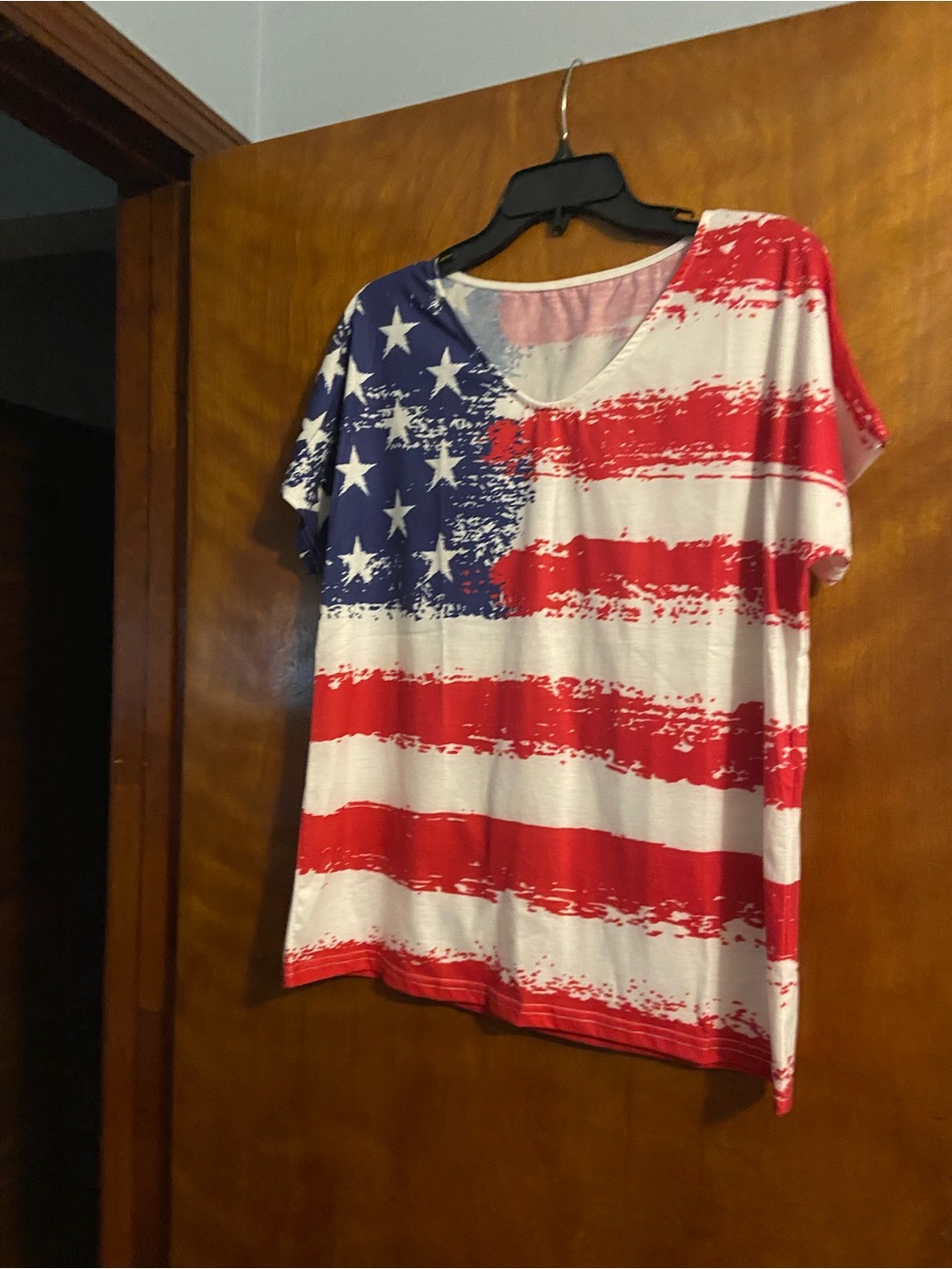 Women’s American Flag V-Neck Short Sleeve Tee - Red, White & Blue